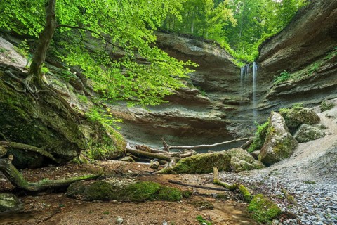 Waterfall in the Pähler Gorge, Pähl, Pfaffenwinkel, Upper Bavaria, Bavaria, Germany, Europe