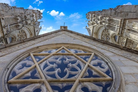 Cathedral Basilica of National Vow in historic center of Quito, Ecuador. Roman catholic church