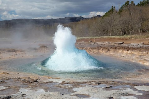 Strokkur is a fountain geyser located in a geothermal area in the southwest part of Iceland. It is