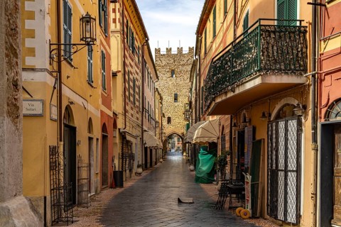 In the old town centre of Noli, Riviera di Ponente, Liguria, Italy, Europe