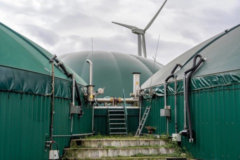 Biogas plant, the gas is produced from various biomass, including waste from the food industry, the