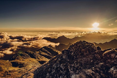 Sunrise hike on the Hochplatte in the Ammergau Alps, Ammergebirge in the Allgäu, Bavaria, Germany,