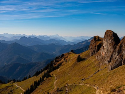 Alpine panorama, view of the Rotwand-Köpfe, the Brandenberg Alps, Karwendel, Wetterstein and