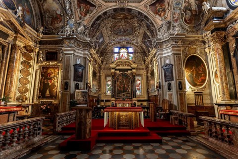 Church Santuario della SS Pietà, interior view, altar area, Cannobio, Lago Maggiore, Province of