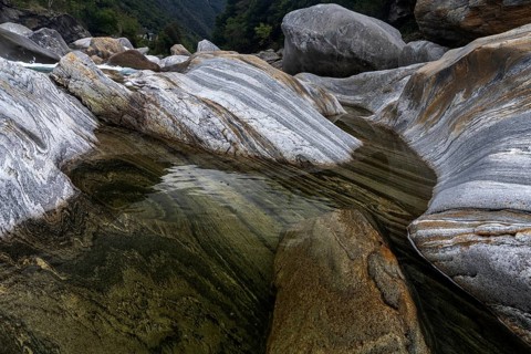 Rocks, rock structures, Verzasca River, near Lavertezzo, Verzasca Valley, Valle Verzasca, Canton