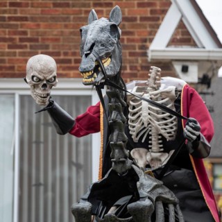 Detroit, Michigan - Halloween decoration on the lawn of a home.