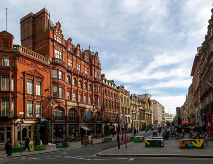 Listed number 1 Castle Street on left built as a bank, city centre of Liverpool, England, UK 1880s