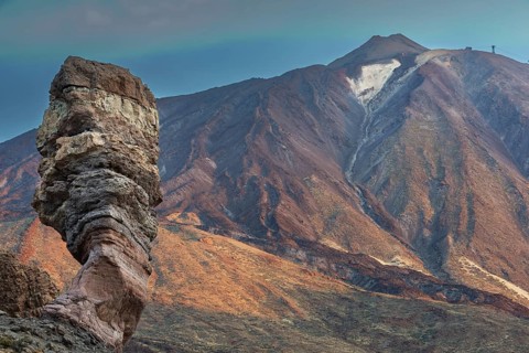 Panorama at sunrise on the Roque Chinchado, also known as the Stone Tree or Finger of God, landmark