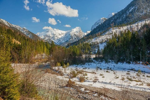 Isar valley nature conservancy area. The wild Isar river flows through its gravel bed