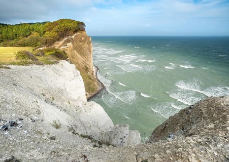 View of the chalk cliffs of Møns Klint on the Baltic Sea, Møn Island, Denmark, Europe