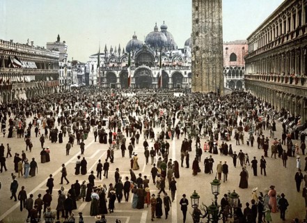 Concert in St Mark's Place, Venice, Italy, Historic, digitally restored reproduction from a 19th