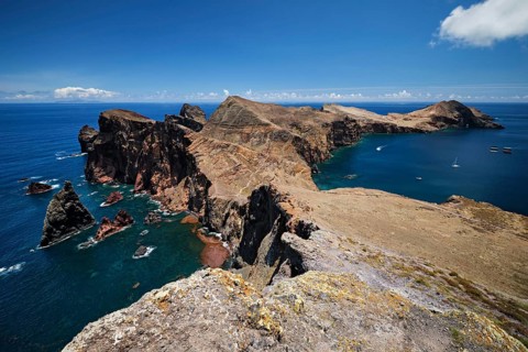 Madeira Island scenic rugged landscape, Ponta do Sao Lourenco cape, Miradouro do Abismo viewpoint.