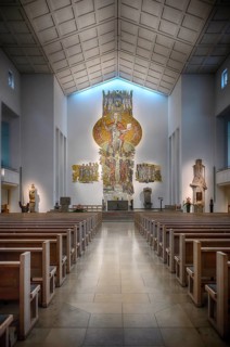 Interior view of choir, altar, Cathedral Church of St Eberhard, Eberhardskirche, Stuttgart,