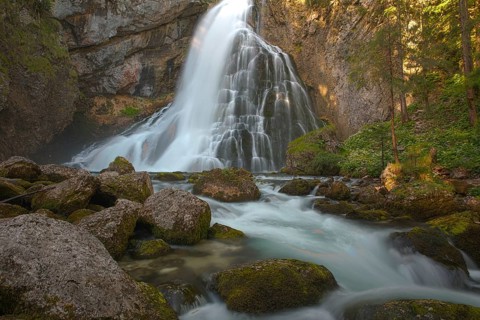 Flowing water of the Schwarzbach creek, Golling Waterfall, Golling an der Salzach