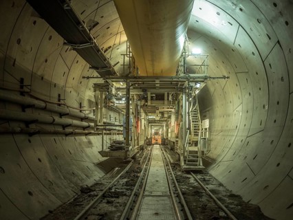 Double-shield tunnel boring machine in section H53 of the Brenner Base Tunnel, Tyrol, Austria,