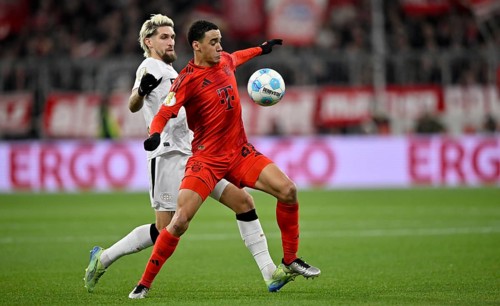 Jamal Musiala FC Bayern Munich FCB (42) against Robert Andrich Bayer 04 Leverkusen (08) DFB Cup