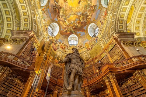 Statue of Emperor Charles VI by Peter and Paul Strudel, State Hall of the Austrian National Library