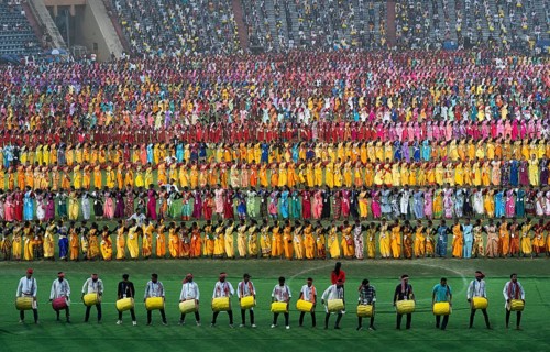 Several thousands of dancers perform traditional Jhumur dance, as they rehearse for the upcoming