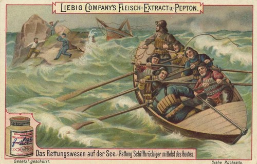 Picture series The rescue system at sea, Rescue of shipwrecked persons by boat, Liebig picture,