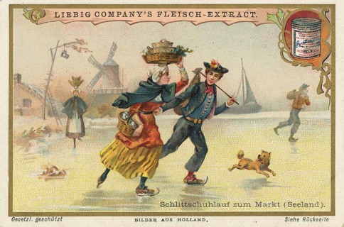 Picture series Pictures from Holland, Skating to the market in Zeeland, Liebig picture, digitally