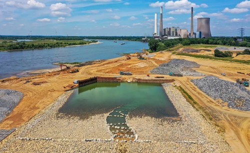 Dinslaken, Voerde, North Rhine-Westphalia, Germany, Emscher estuary into the Rhine. Construction