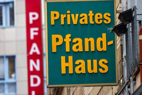 Pawnshop. A loan is available against a deposit in the event of over-indebtedness. Exterior view