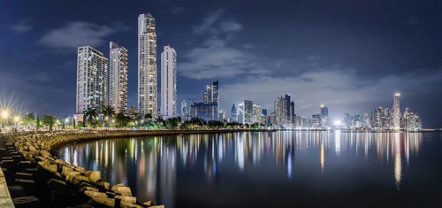 Panama City skyline at night, Pacific Lookout, Panama City, Panama, Central America