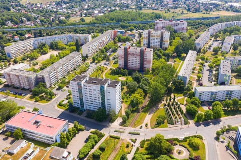 Aerial view of the new development area Dresdner Straße, in the foreground the primary school