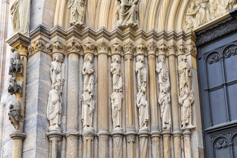Figures at the prince's portal at the cathedral, Bamberg, Bavaria, Germany, Europe