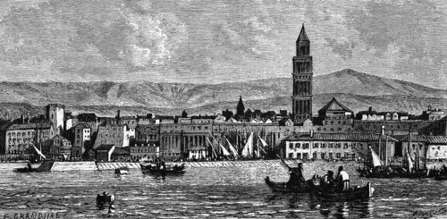 City view of Split or Spálato on the Dalmatian coast, view from the Adriatic Sea, old town, UNESCO