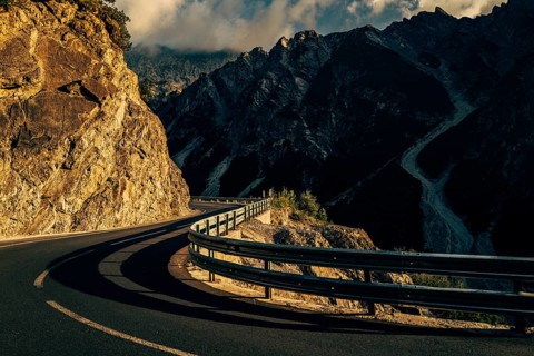 Hahntennjoch pass road in Tyrol in Lechtal, Austria, Europe