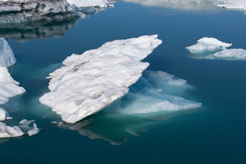 Icebergs on the Joekulsarlon glacial lake or lagoon