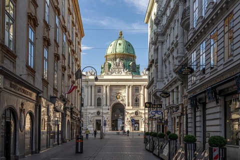 Kohlmarkt and St Michael's Wing of the Hofburg Imperial Palace Palace in Vienna, Austria, Europe