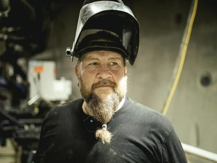 Welder on the Wilma double-shield tunnel boring machine in the H53 construction lot, Brenner Base