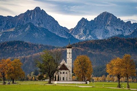 The baroque Coloman Church or St Coloman near Schwangau, Allgäu, Bavaria, Germany, Europe
