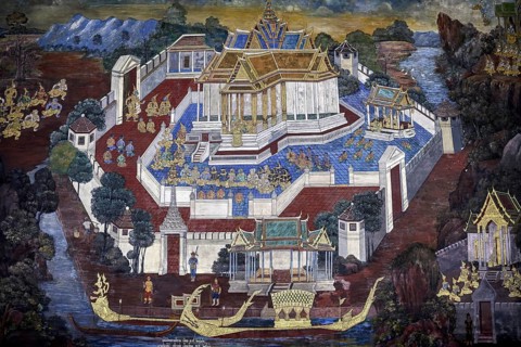 Mural painting in Wat Phra Kaew, Temple of the Emerald Buddha, Bangkok, Thailand, Asia