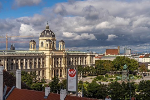 Maria Theresa Square with the Maria Theresa Monument and the Natural History Museum in Vienna,
