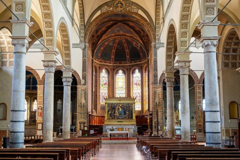 Interior of Basilica di San Clemente, historical, building, alley, Siena, Tuscany, Italy, Europe