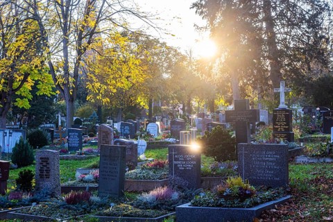 All Saints' Day at the Bergfriedhof cemetery in Stuttgart. Catholics commemorate their deceased