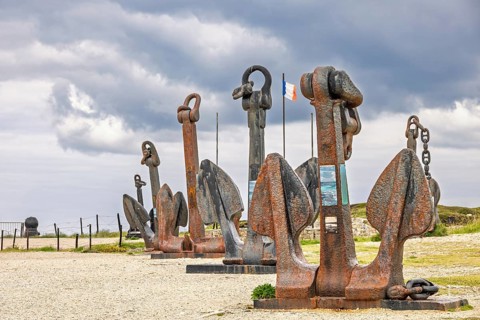 Parade of anchors from old French navy ships at the Memorial Museum to the Battle of the Atlantic
