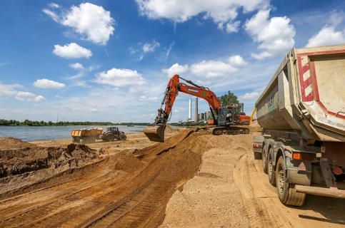 Dinslaken, Voerde, North Rhine-Westphalia, Germany, Emscher estuary into the Rhine. Construction