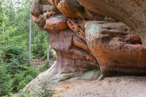 Washed-out sandstone at the Kelchsteine natural monument near Oybin, Zittau Mountains, Saxony,