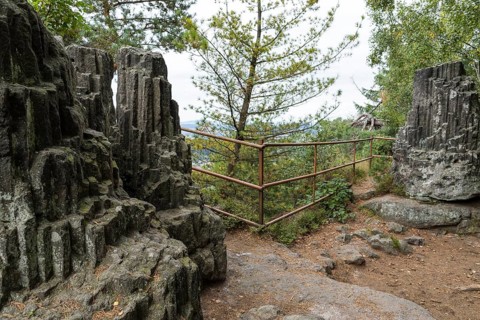 Large and small organ rock formation on the nature trail through the millstone quarries near