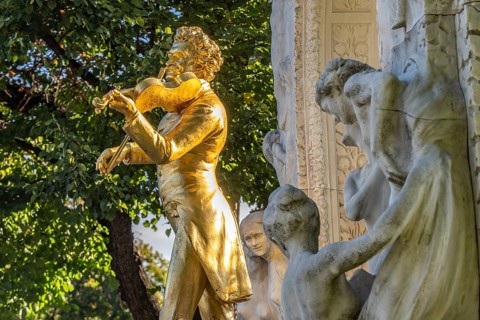 The Johann Strauss Monument in Vienna City Park in Vienna, Austria, Europe
