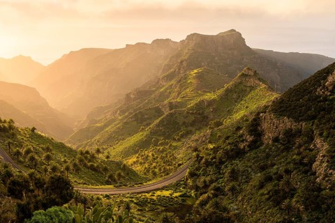 View of the Barranco Juan de Vera in the morning at the golden hour. Near Mirador Degollada de