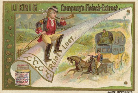Picture series Leisure activities on holiday, travelling by carriage, Liebig picture, digitally