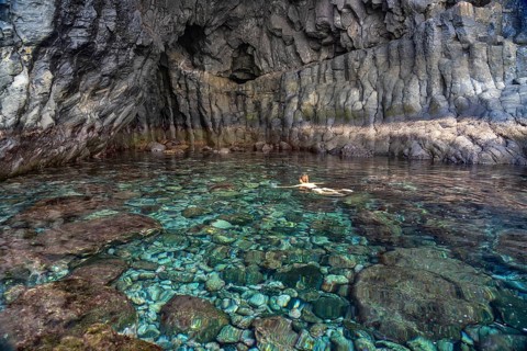 The natural volcanic pool Charco de la Laja, El Hierro, Canary Islands, Spain, Europe