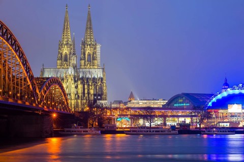 Hohenzollernbruecke, Cologne Cathedral, Central Station and Musical Dome, Cologne, North