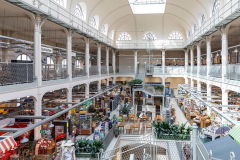 Interior view of the Neustädter Markthalle, Dresden, Saxony, Germany, Europe