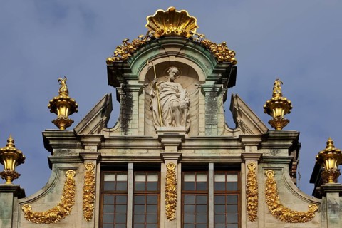 Baroque façade of the guild house La Brouette with St Aegidius, Guild of Fat Makers, Grand-Place,
